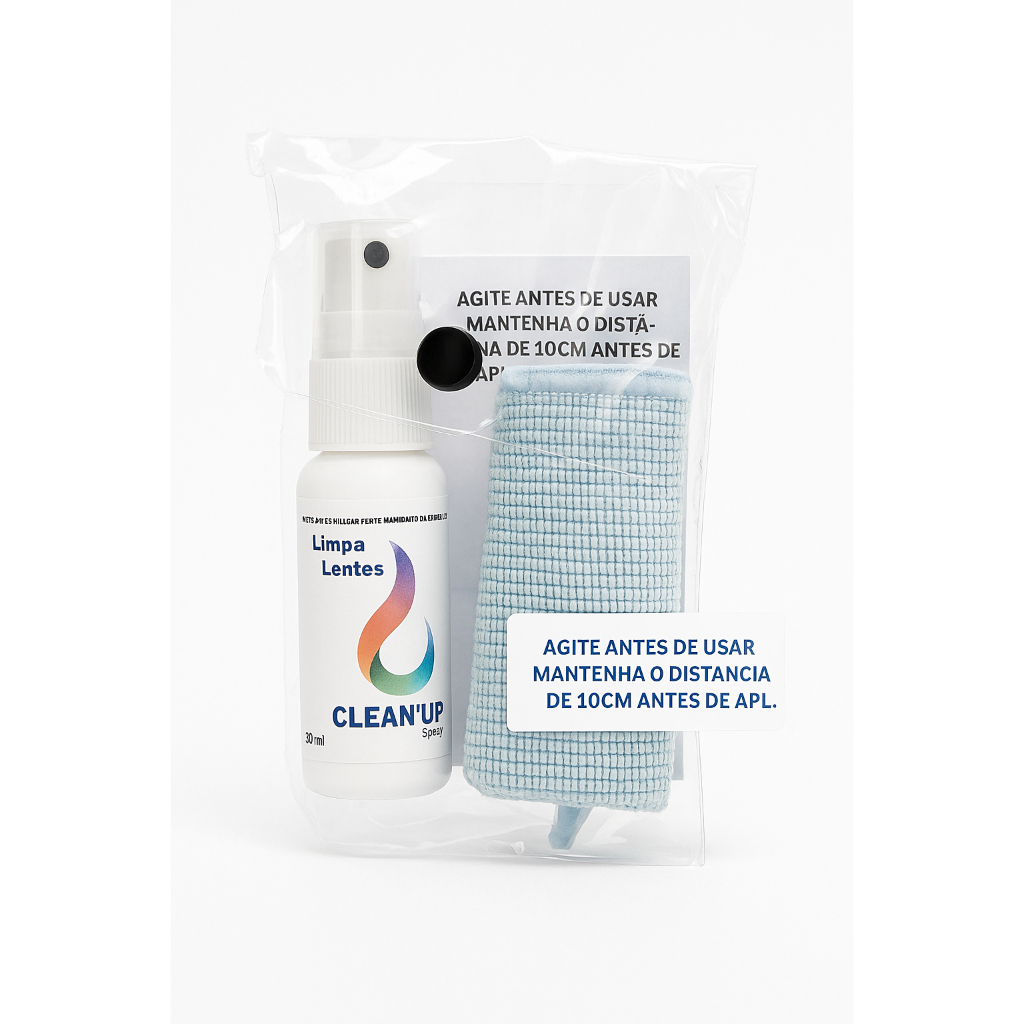 Kit Limpa Lentes 25ML + Flanela Mágica, Limpa Gordura, Telas, Câmeras, Monitores, Celular, Vidros