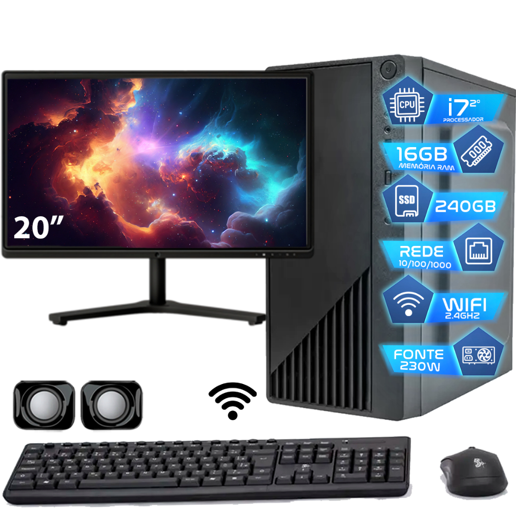 Computador Intel I7 16gb Ssd 240GB Monitor 20' - Completo