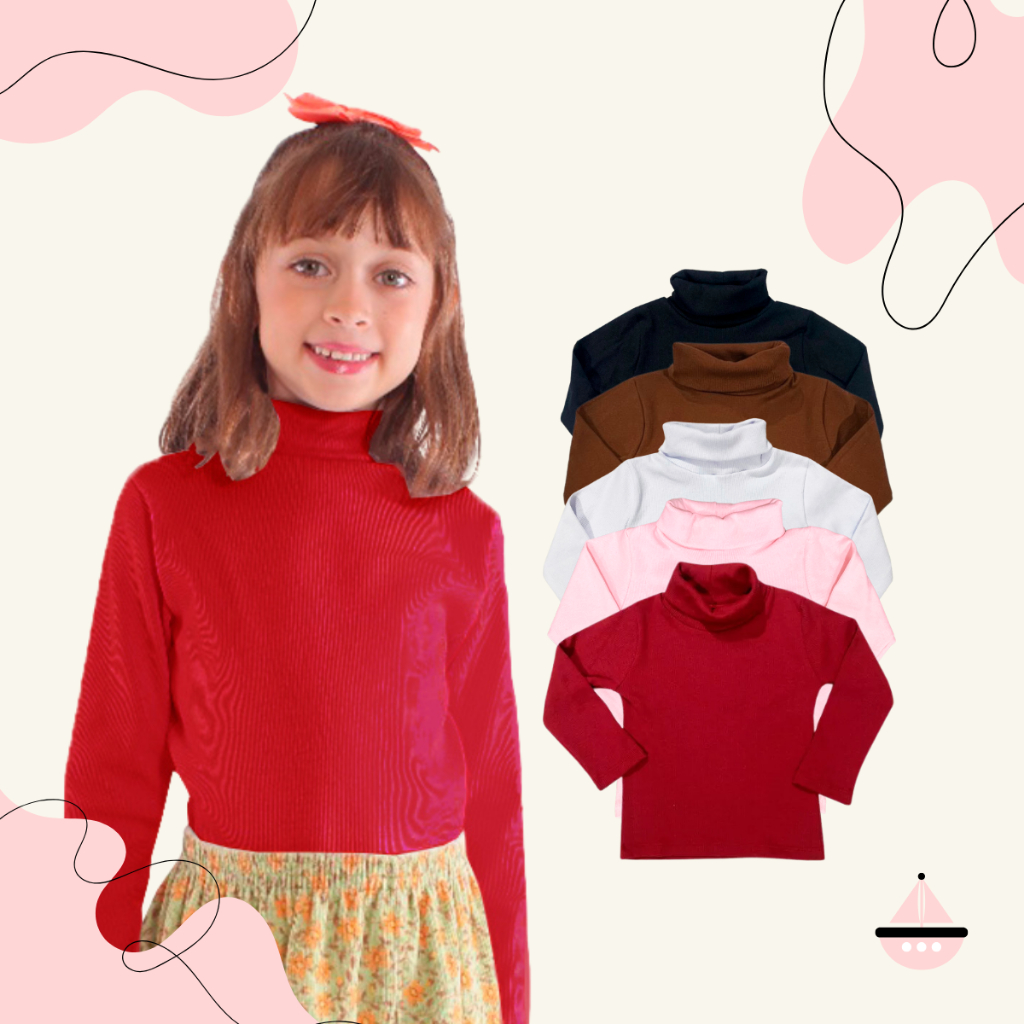 Kit 5 Blusa Cacharrel Infantil Sortidas Gola Alta Menina 9 Meses a 4 Anos Algodão Segunda Pele Frio