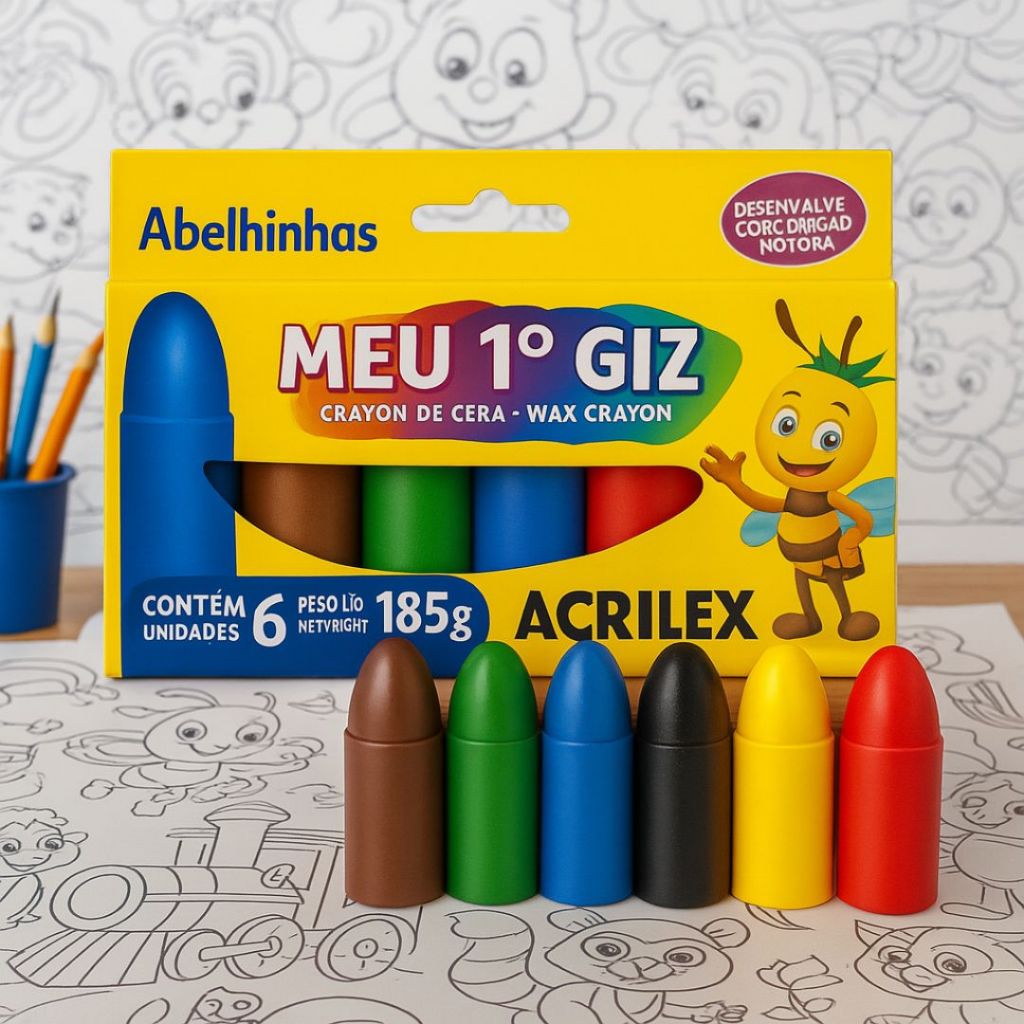 Meu Primeiro Giz de Cera Acrilex – Kit com 6 Unidades Gizão Colorido