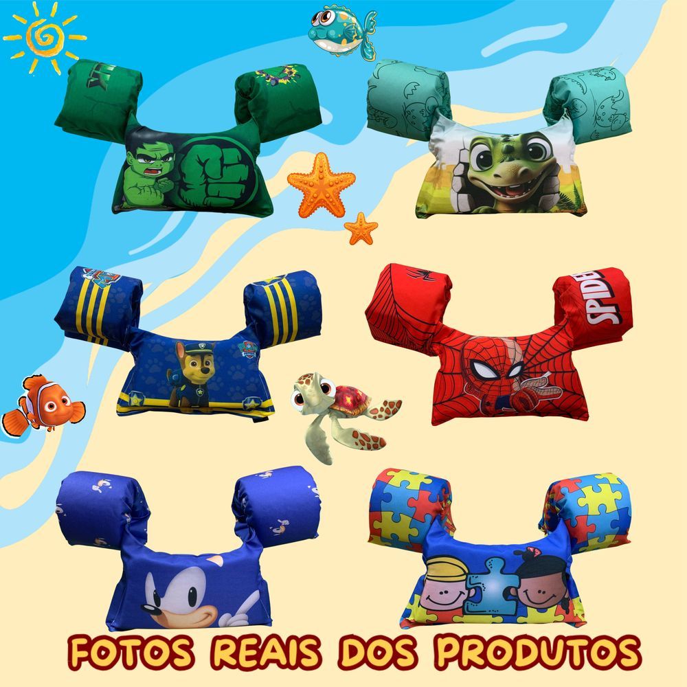 Colete Homem Aranha Bóias Salva Vidas Infantis Kids Desenhos Personagens Piscina e Praia Não Fura