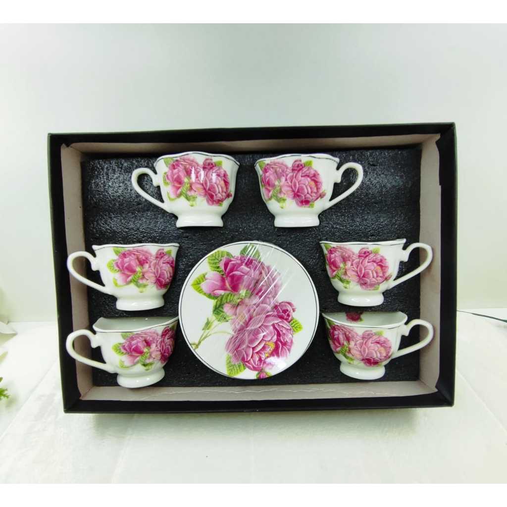 Conjunto Elegante de Xícaras de café  com Design Floral Cor-de-Rosa 90ML FHK
