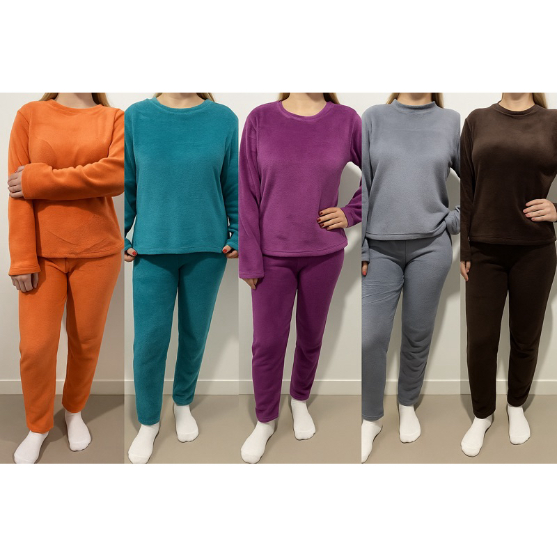 Pijama fleece feminino manga longa conjunto inverno adulto e infantil