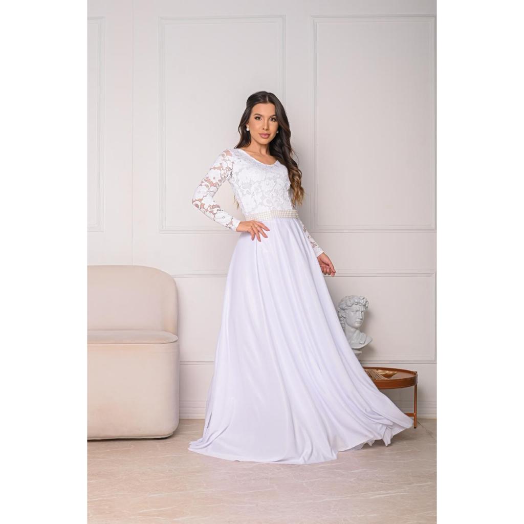 Vestido Feminino De Noiva Longo em renda Sonia Anair
