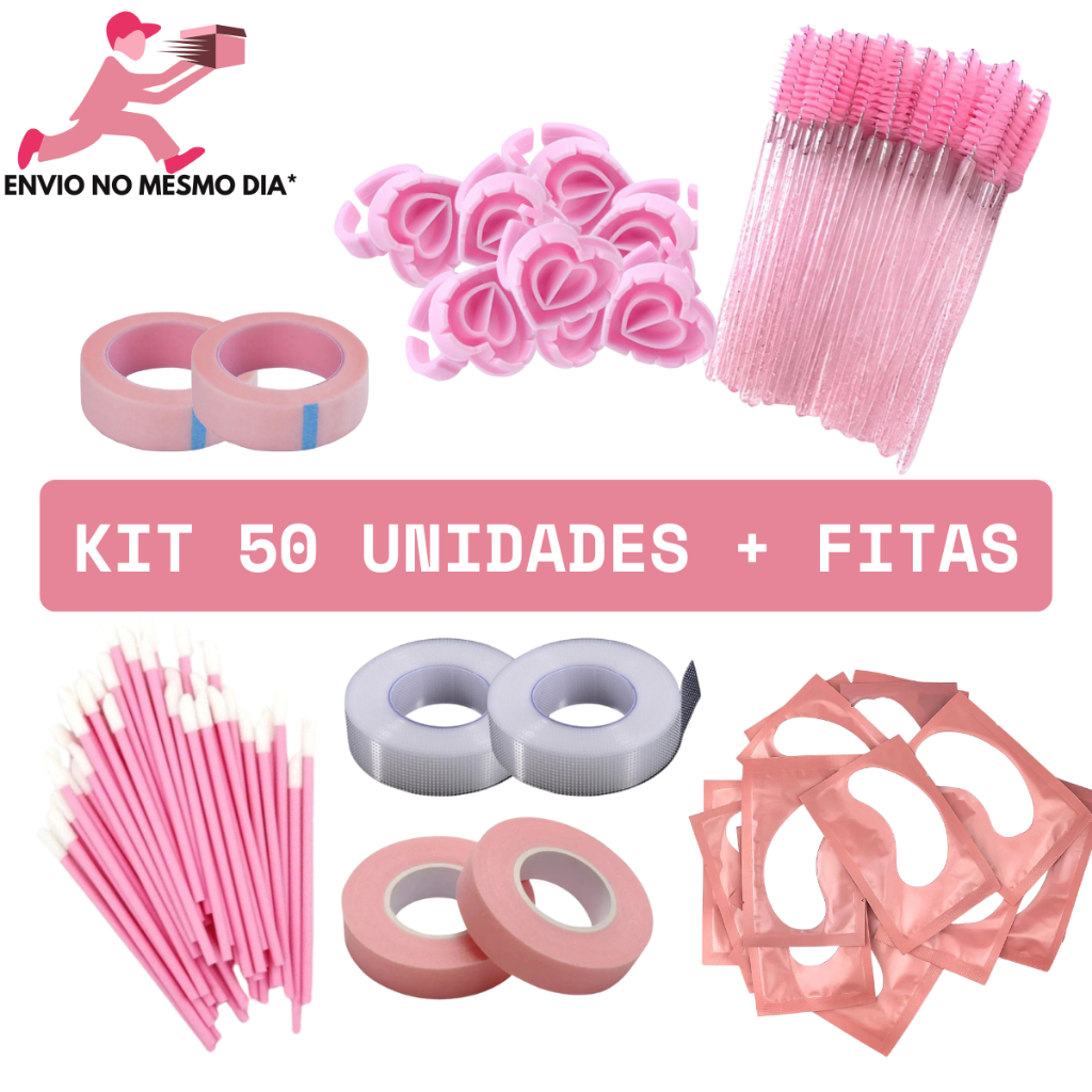 Kit com 200 Itens para Alongamento de Cílios – Escovinhas, Pads, Fitas e Mais – Envio Imediato