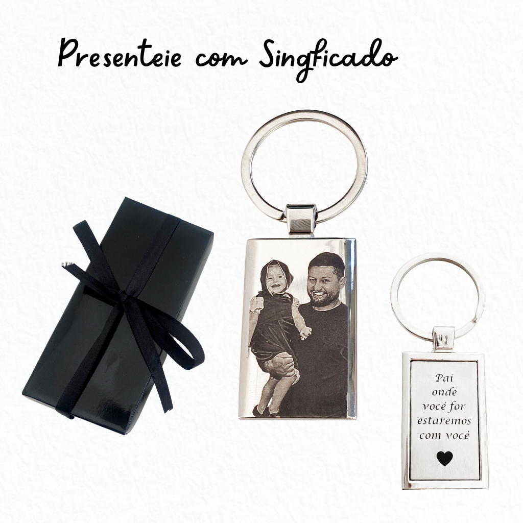 Chaveiro Personalizado a laser com Foto e Frase -  Aço - Presente com sentimento e afeto
