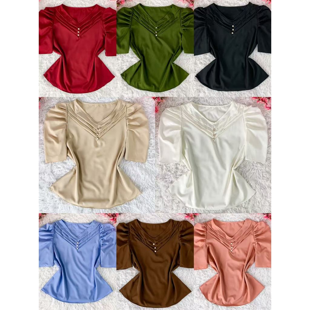 Blusa Feminina Gola V com Pregas e Botões -0270