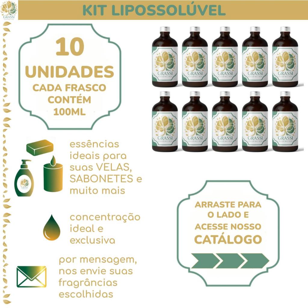 Kit 10 Unidades | Essências Lipossolúveis | + 200 Opções de Fragrâncias | 100ml por frasco | Grassi