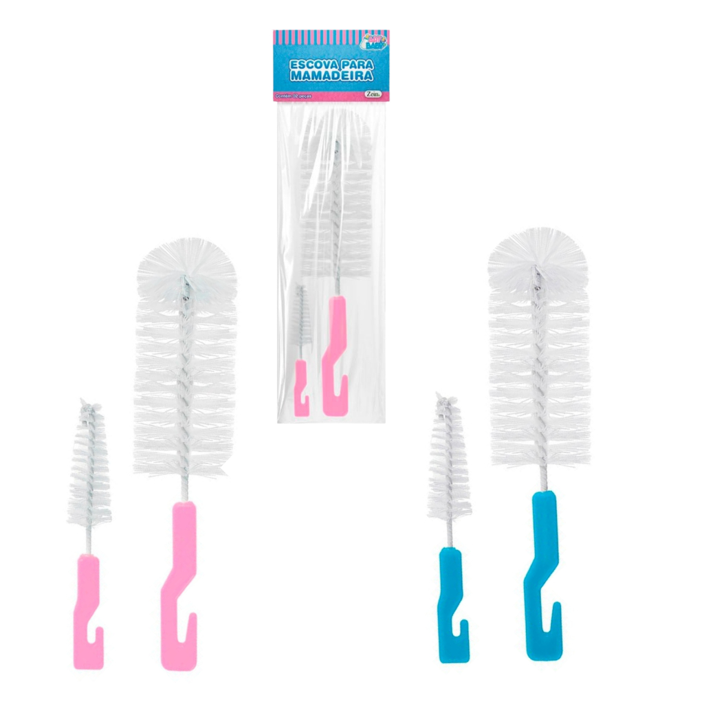 Kit Escova Limpa Mamadeira 2 Em 1  Escova Limpeza bico Garrafa  Copo Taça Lava Mamadeira