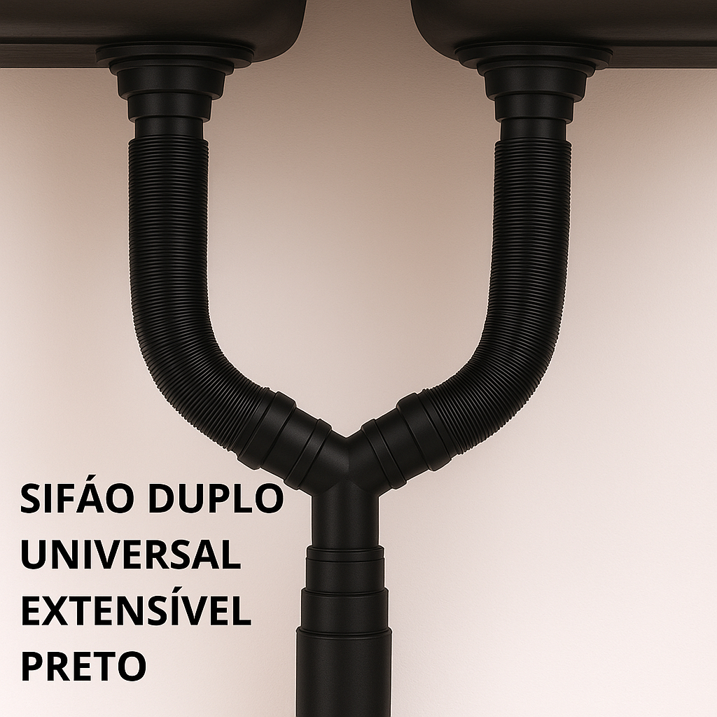 Sifão Duplo Universal Extensível Preto Flexível o tubo extensível