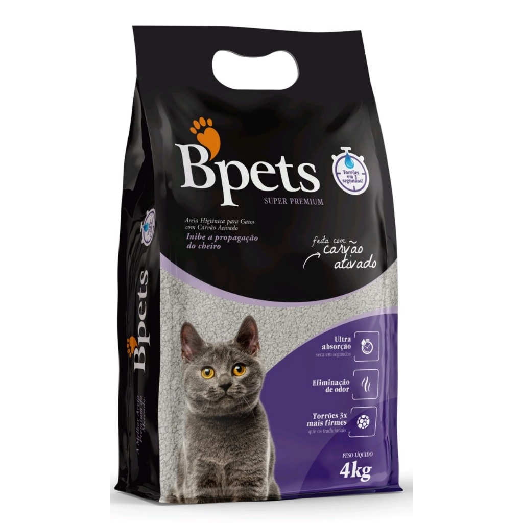 Areia Higiênica Bpets Carvão Ativado para Gatos 4kg e 10kg