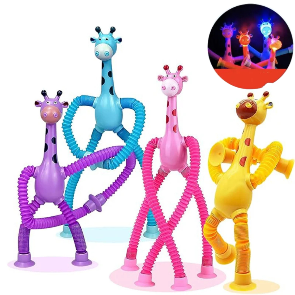 Girafa estica e gruda pop it tubo led tiktok brinquedo para crianças
