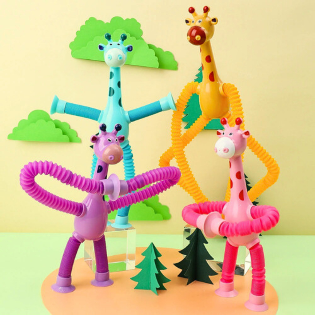 1/2/3/4 unidades girafas estica e gruda melman pop it tubo com luz brinquedo para crianças sensorial