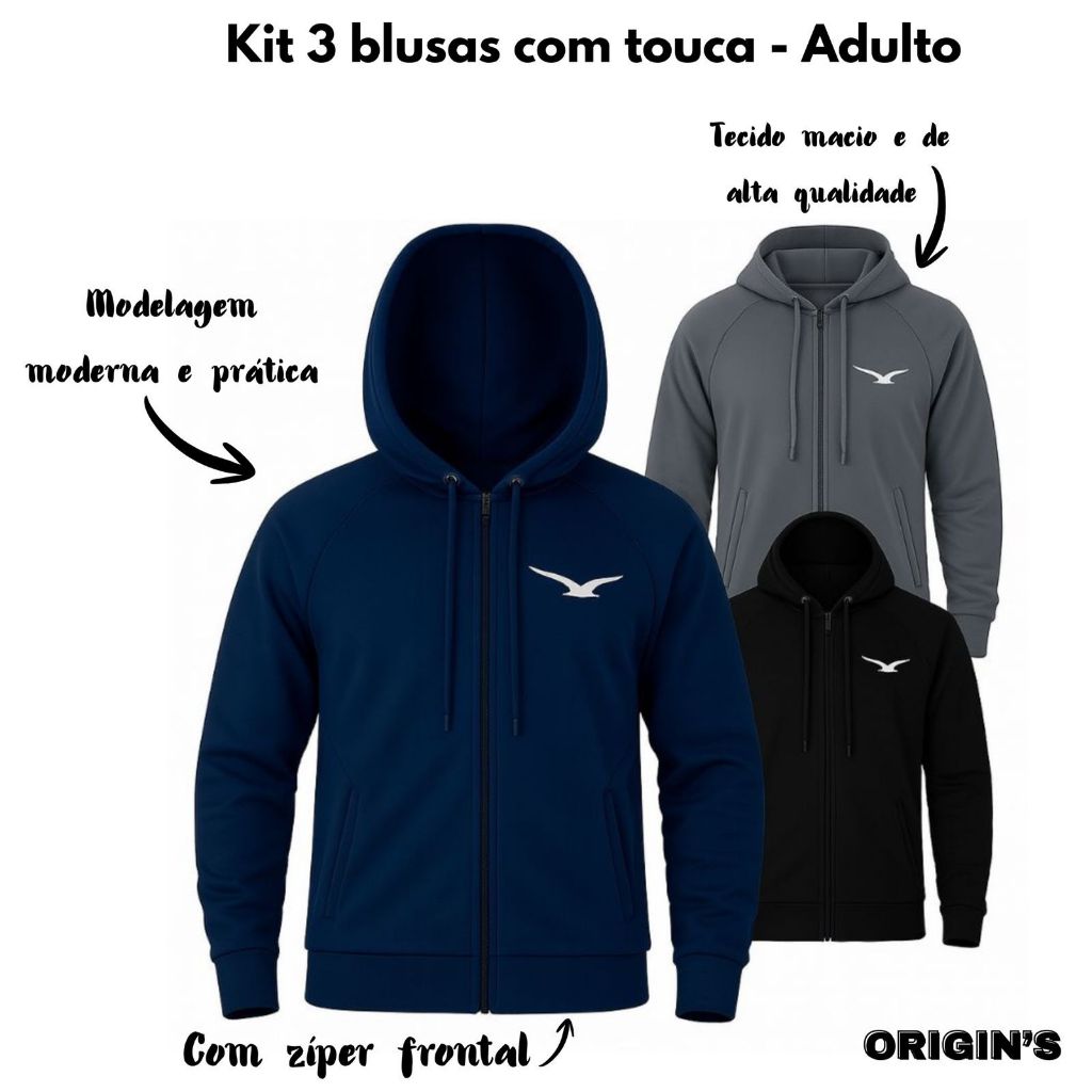 Kit 3 Jaquetas Masculina Jogger Para Esportes Corrida Com Bolsos Touca