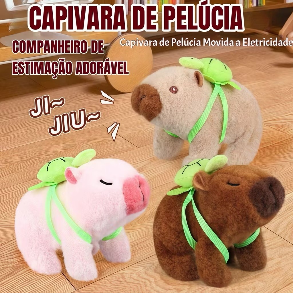 Capivara Pelúcia Que Anda Fofa Com Mochila De Tartaruga