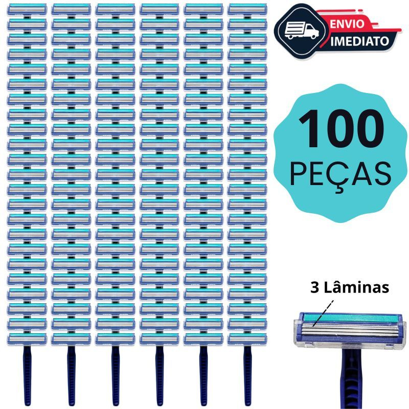 Kit 100 Aparelho De Barbear Barbeador Descartável Com 3 Lâminas Masculino e feminino