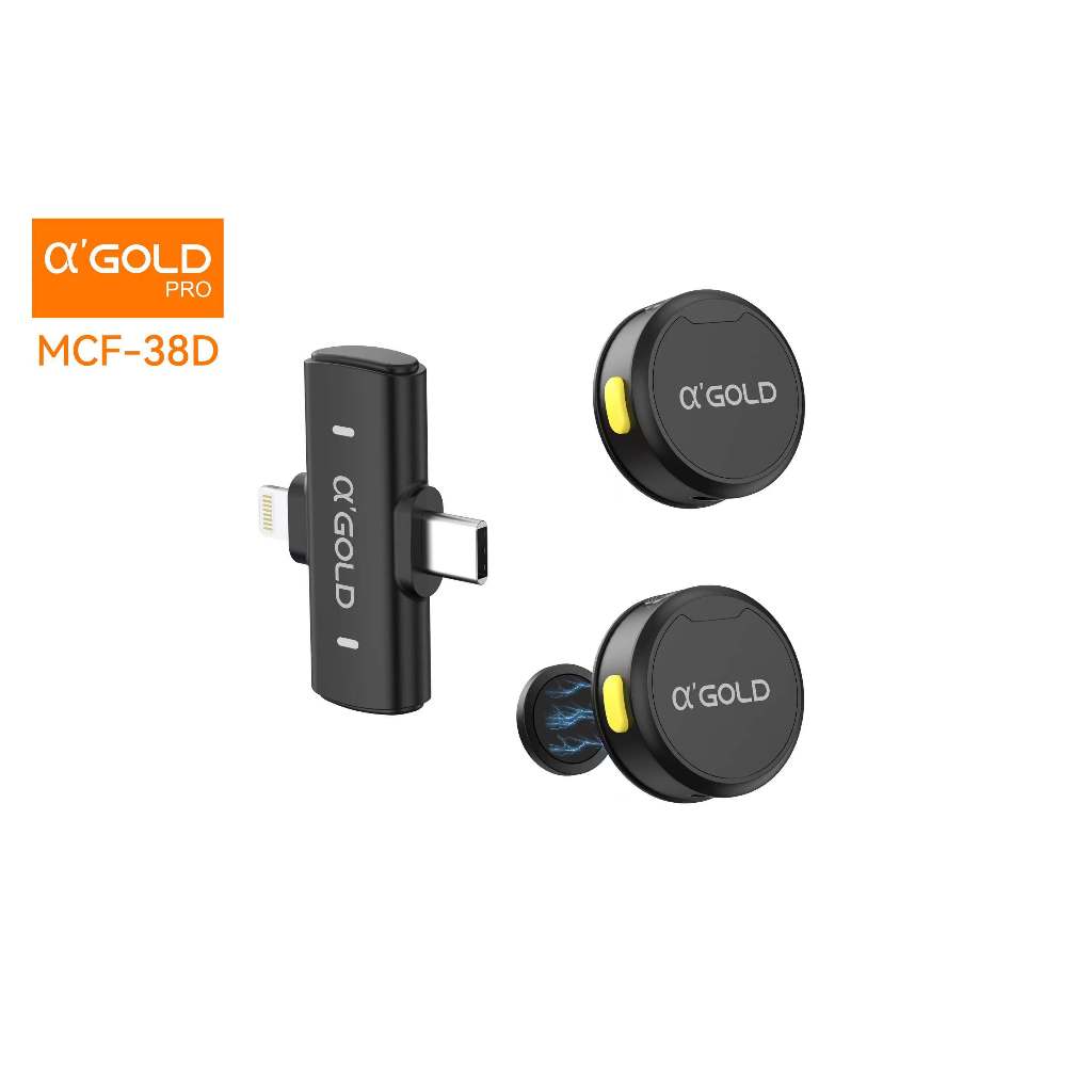 Microfone De Lapela Sem Fio Magnetico 2 Em 1 Lightning E Type-c AGOLD MCF-38D
