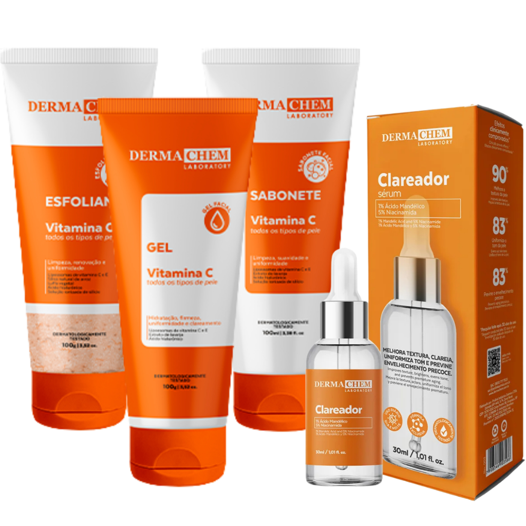 Kit skin care melasma vitamina c cuidado facial limpeza de pele clareador de manchas