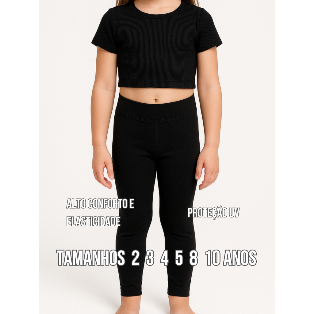 Calça Legging Infantil Suplex Menina de 2 3 4 5 8 10 Anos com Proteção UV
