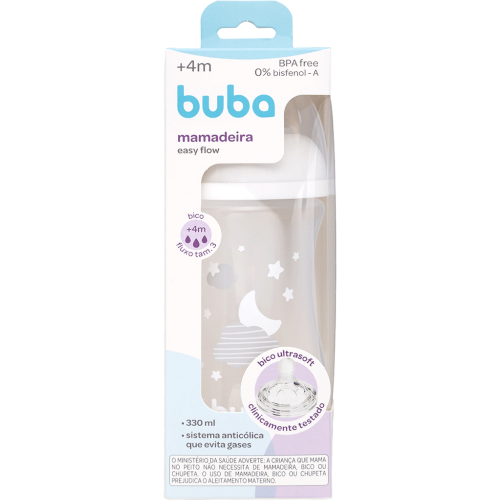 Mamadeira Buba 330ml Grande - Nuvem - Branca - Ultra Soft - Sistema Anticólica Easy Flow – Fluxo 3
