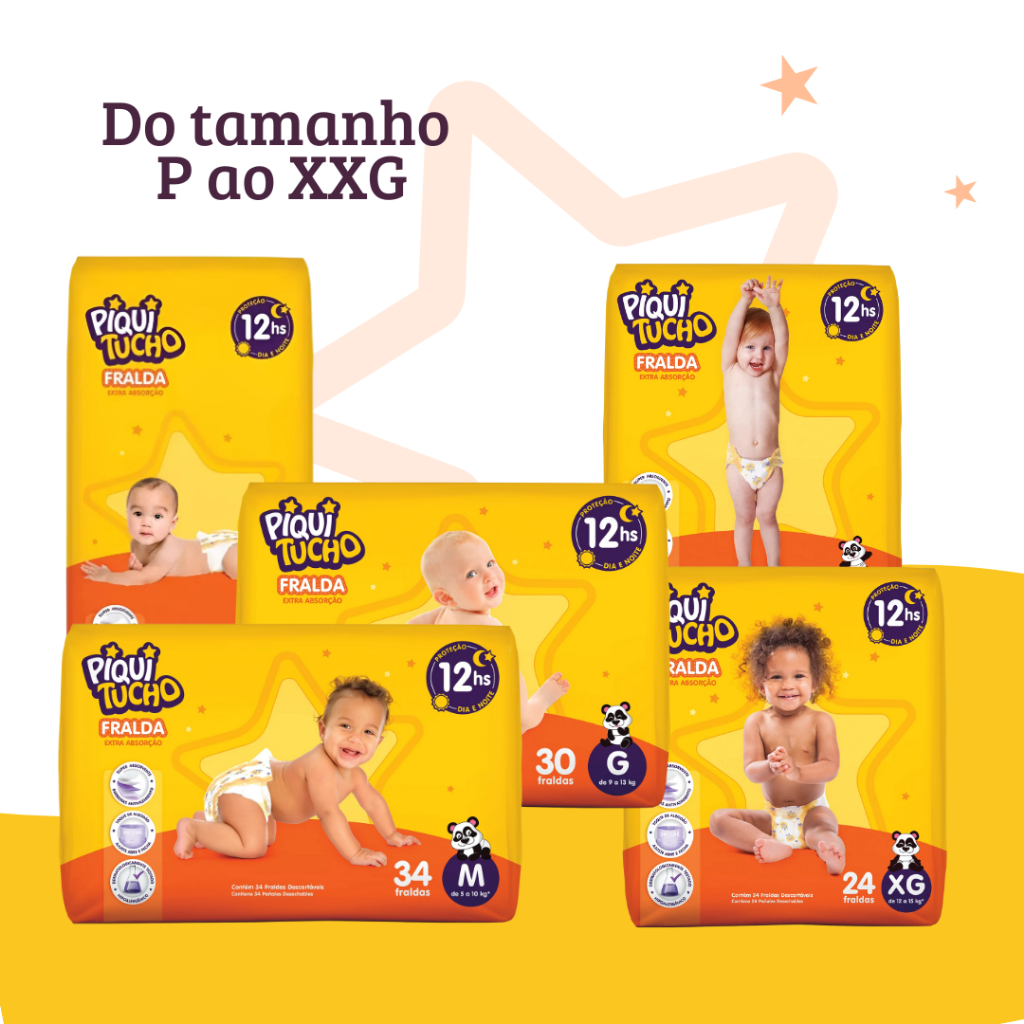 Fralda Descartável Piquitucho Mega Pacotão Econômico Todos Os Tamanhos
