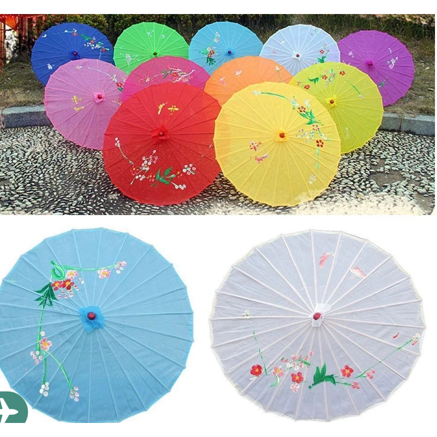 Sombrinha Oriental Japonesa Gueixa Chinesa Artesanal de Bambu com Tecido Floral 85cm para Decoração Festa Ensaio Foto