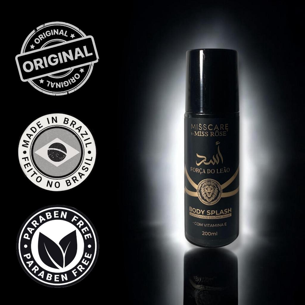 Body Splash Força do Leão Árabe Masculino Miss Rose Desodorante Colônia Inspirado Asaad 200ML