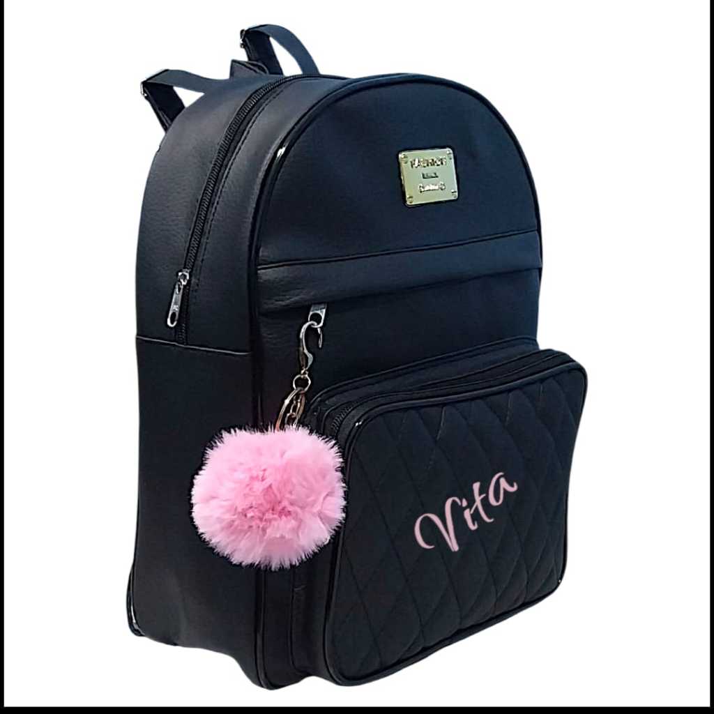 Mochila  Bolsa Femenina Com Três Repartições Alça Ajustável Reforçada  + CHAVEIRO POMPOM