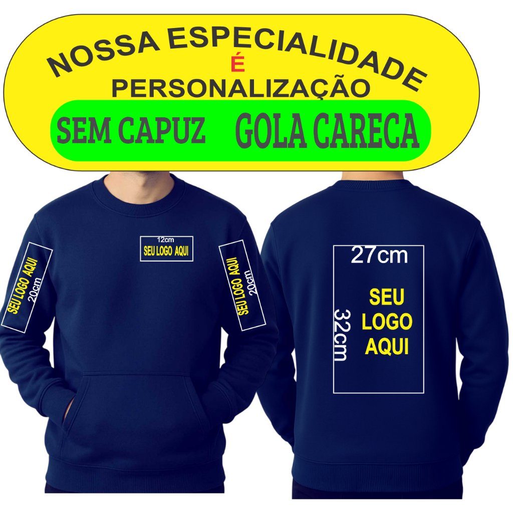 BLUSA DE FRIO Diversas Estampa Personalizada  Unissex Varias Cores sem Capuz Gola Careca