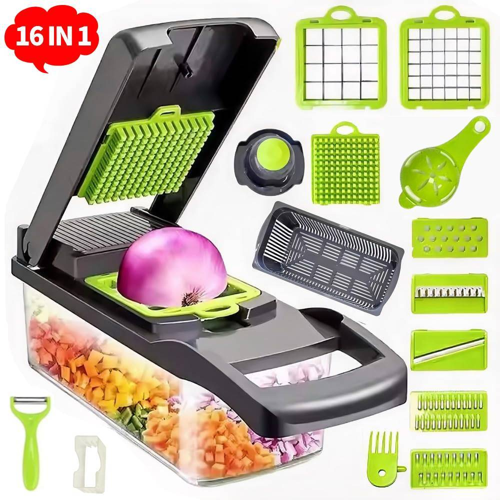 Fatiador Cortador Ralador 16 em 1 De Legumes, Multiuso Profissional Cozinha Slicer Aço InoxVerduras Frutas Alimentos