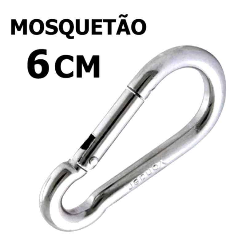 Kit 2 Mosquetão Aço Carbono 6cm 6x60 Trava Simples Suporta 120kg