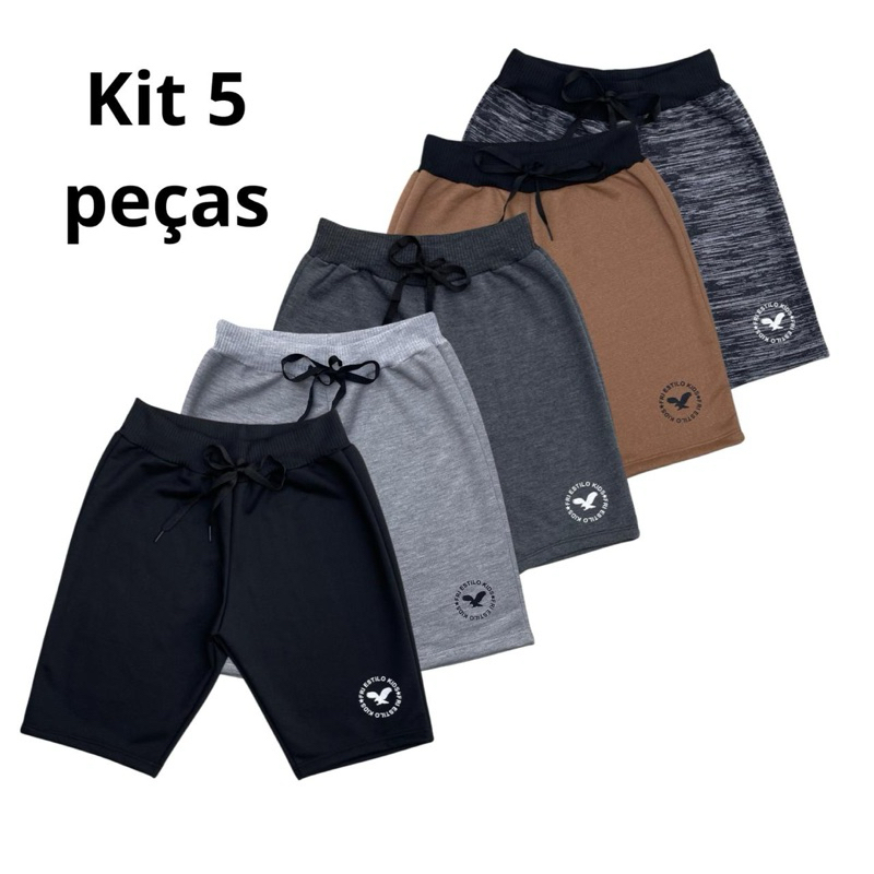 Kit 5 Bermudas short Infantil Masculina Moletom Moletinho Menino várias cores 02 a 12 anos