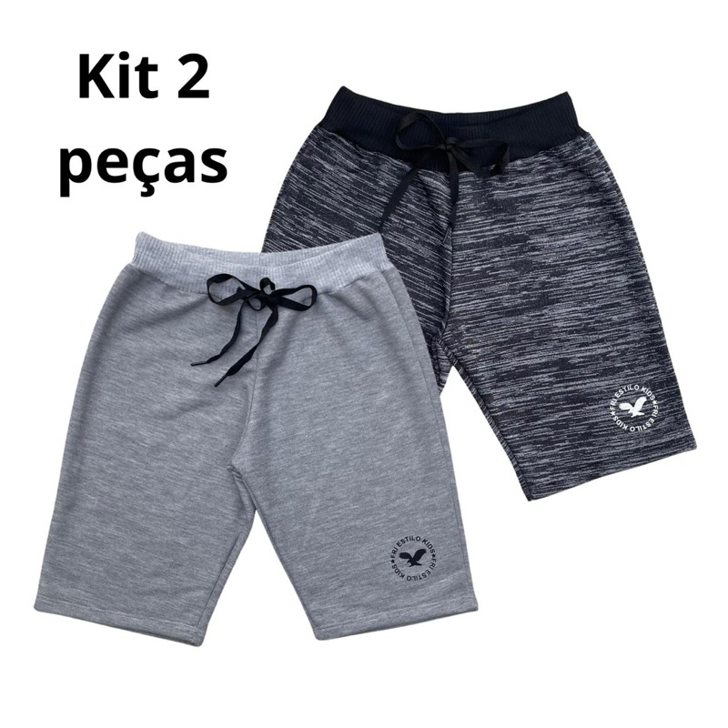 Kit 2 Bermudas shorts Infantil Masculina Moletom Moletinho Menino criança 02 a 12 anos