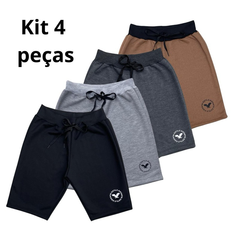 Kit 4 Bermudas short Infantil Masculina Moletom Moletinho Menino criança várias cores 02 a 12 anos