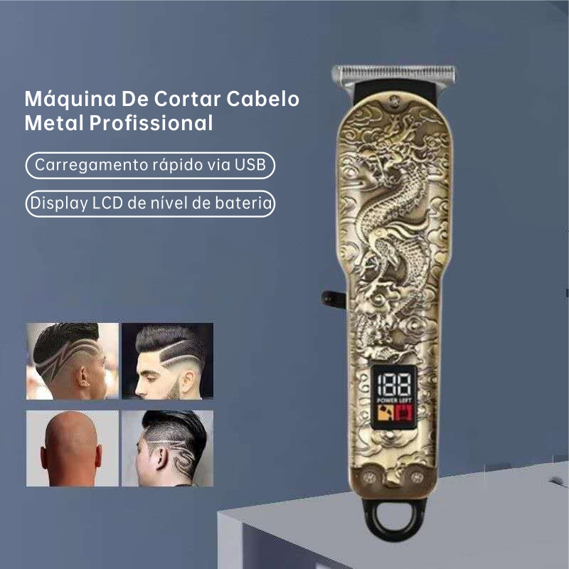 Máquina de Cortar Cabelo Profissional em Metal LCD – Barbeador Elétrico Sem Fio Masculino