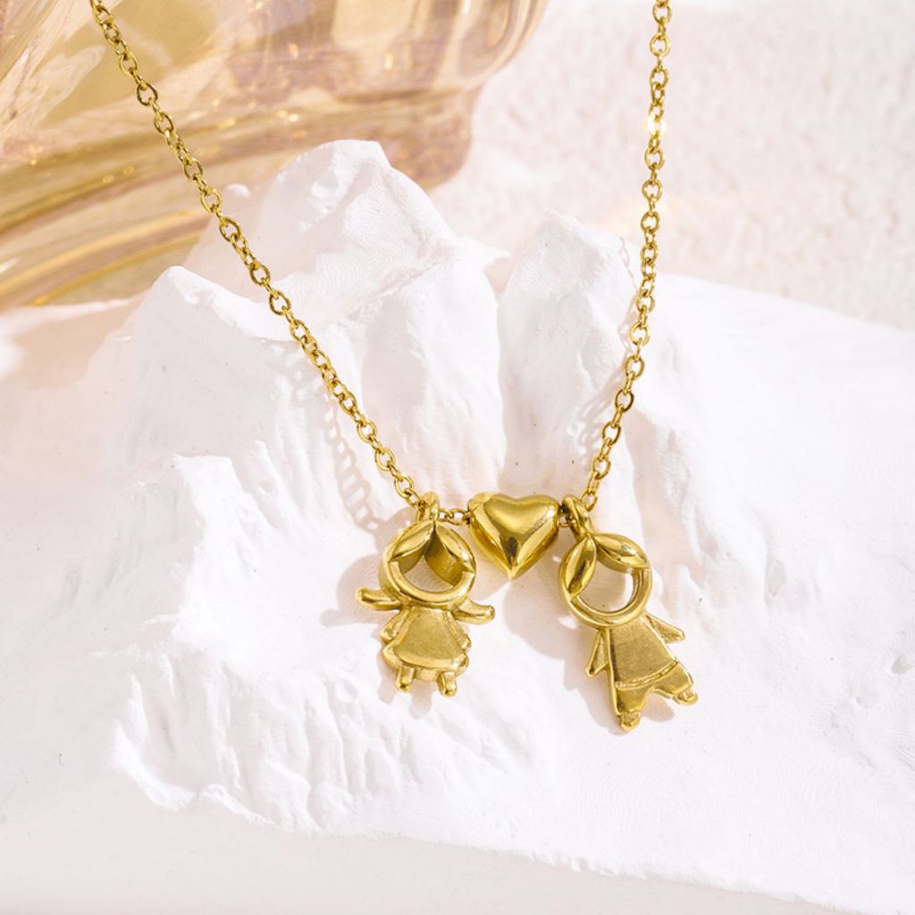Nova joia de aço inoxidável 18K Amazon cross-border menino menina família pingente colar banhado a ouro amor clavícula c
