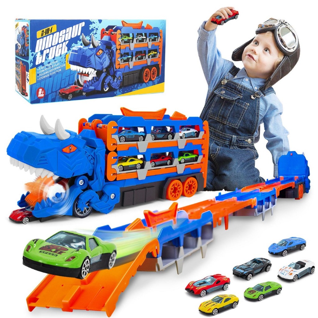 Caminhão De Engolir Dinossauro com KIT 12 CARRINHOS - A Diversão Está Garantida! 🚗 YM5500