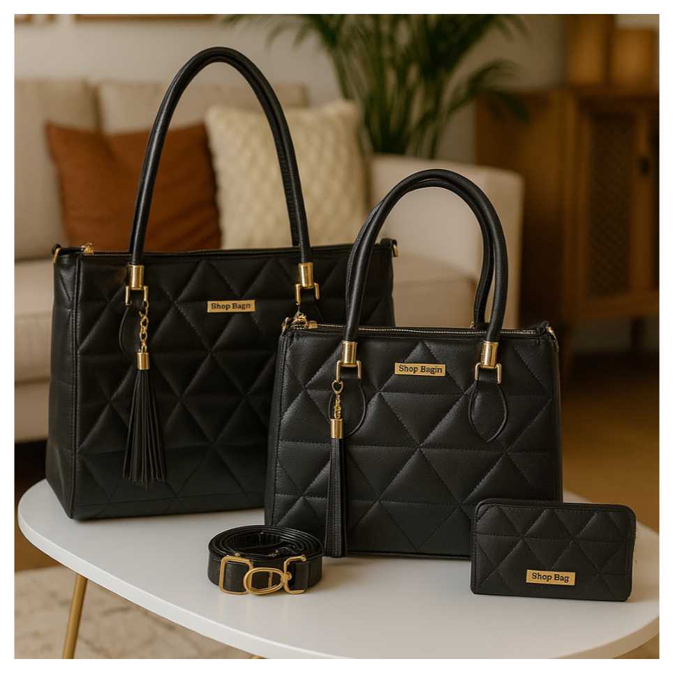 Kit 3 Bolsa Grande Pequena e Carteira Feminina Dubai Transversal