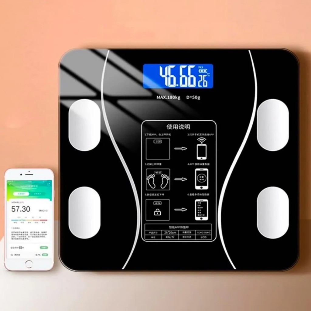 Balança Digital Até 180kg Academia Aplicativo Bluetooth Cor Balança Digital Corporal Bioimpedancia