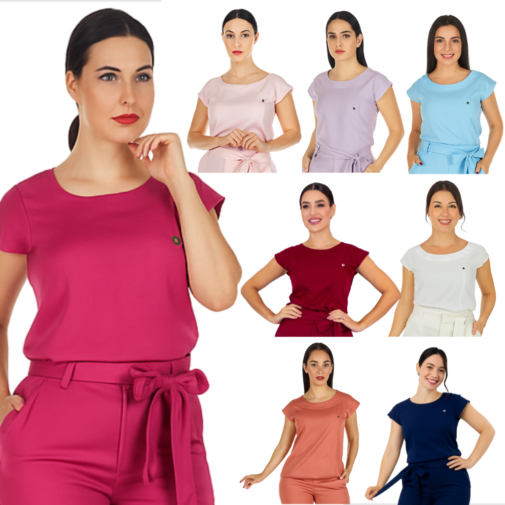Blusa Scrub Muscle Two Way Com Elastano Uniforme Hospitalar Secretária Várias Cores