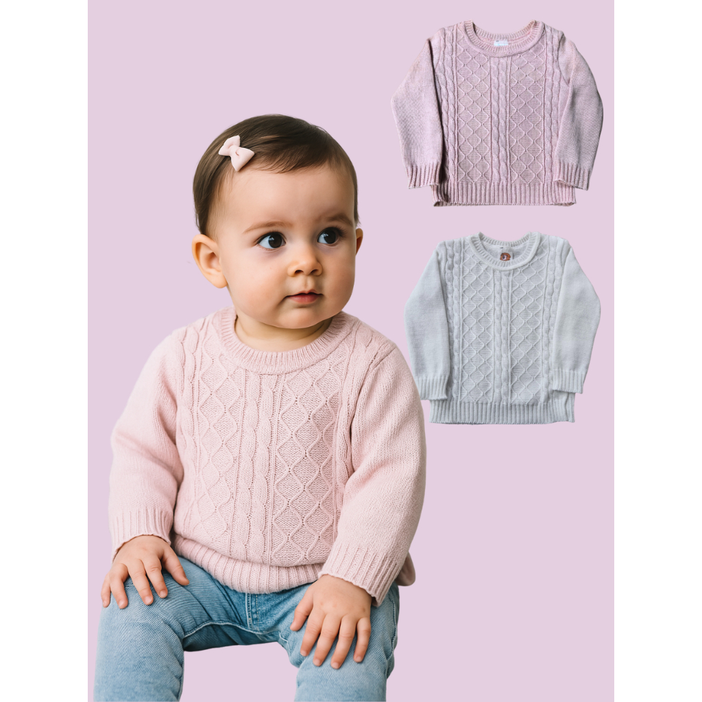 Blusa Tricot Infantil Trabalhada trança com aran