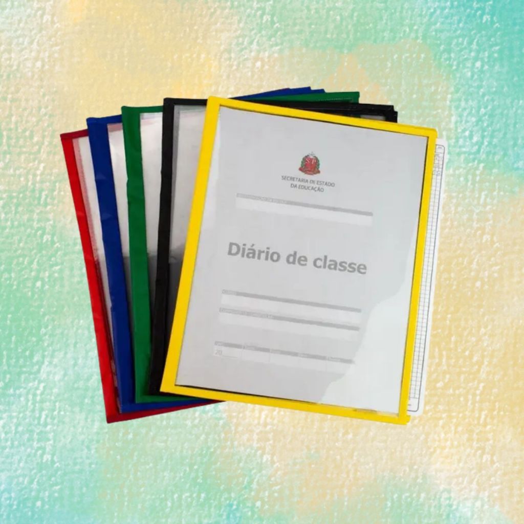Capa Protetora de Acetato P/Diário Classe Professor Goodie Grande 30 x22cm Bordas Coloridas