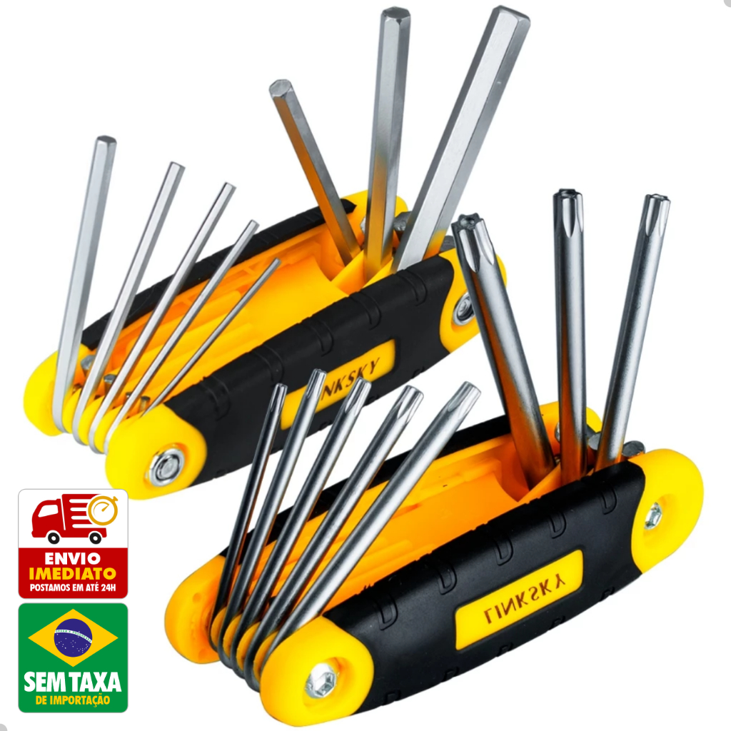 Jogo de Chave Tipo Canivete Allen e Torx 8 em 1 Dobrável Aço Cromo Vanádio GP4079 GP4080