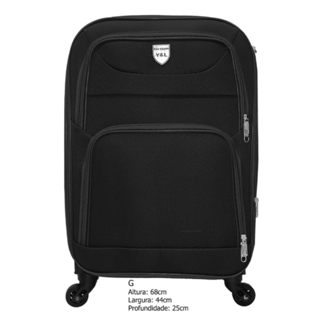 Mala de viagem G 68cm x 25cm x44cm peguenta 360° . 2 zíper, 23kg