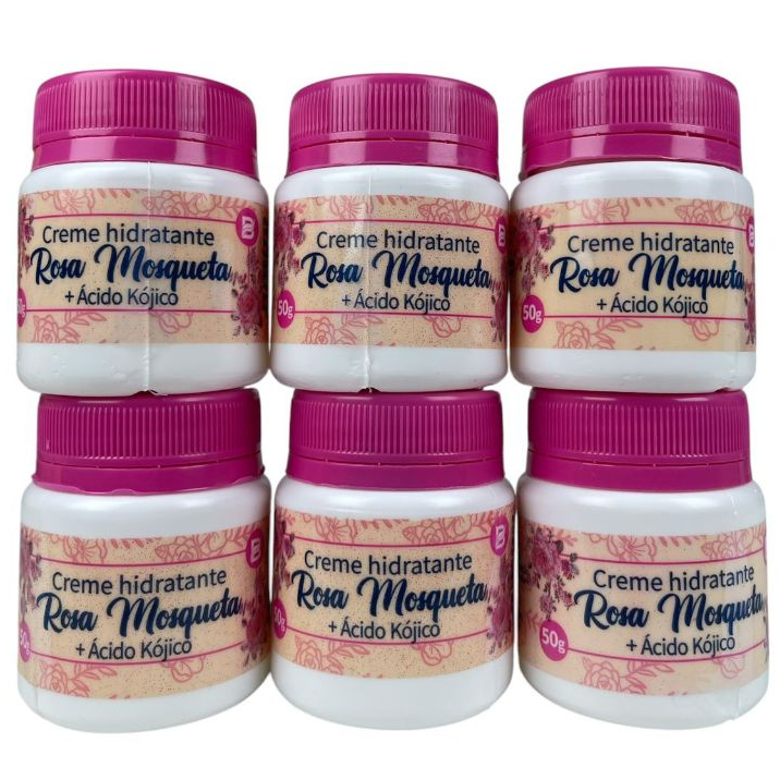 Kit com 6 Cremes de Rosa Mosqueta + Ácido Kójico 50g Original Baruc Cosméticos