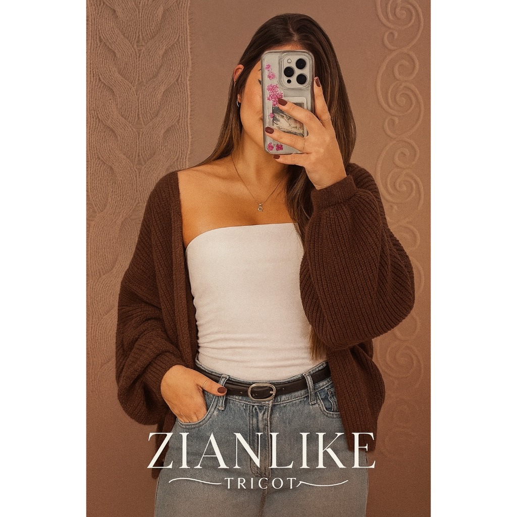 Casaco Curto Cardigan de Tricot No Fio Mousse Bolero Moda Trico Feminina Coleção Inverno