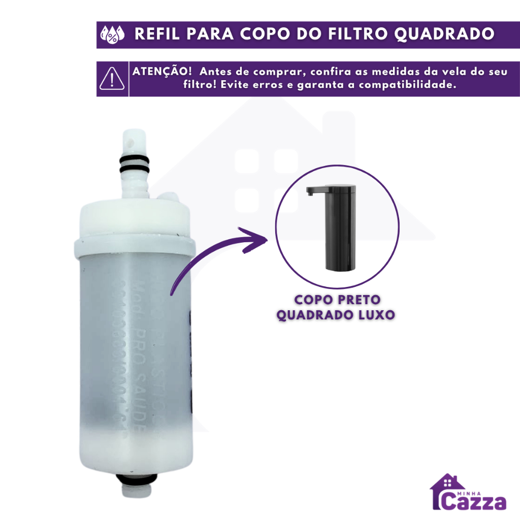 Refil Vela Para Torneira Copo Quadrado Filtro Carvão Ativado