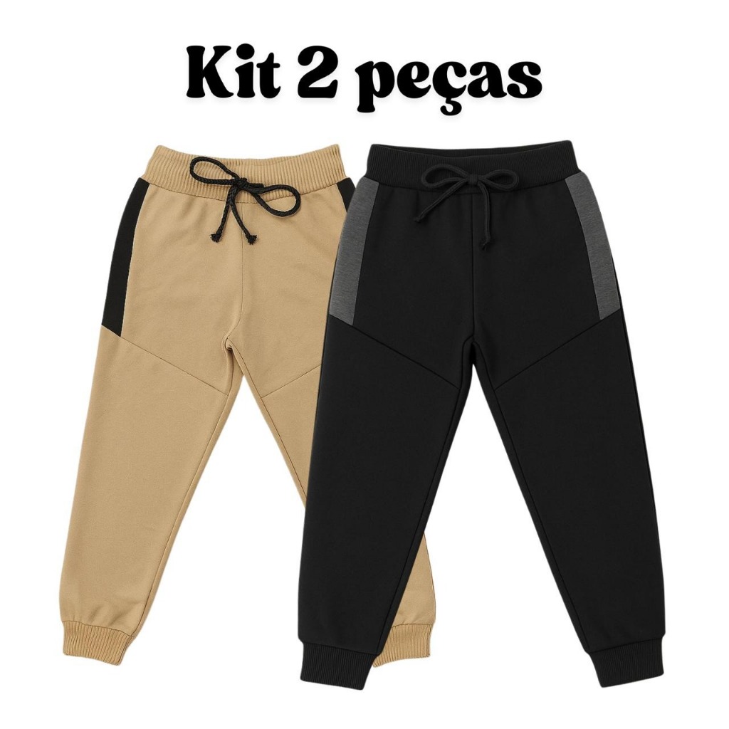 Kit 2 Calça Infantil Moletom Moletinho com Cadarço ideal para Escola