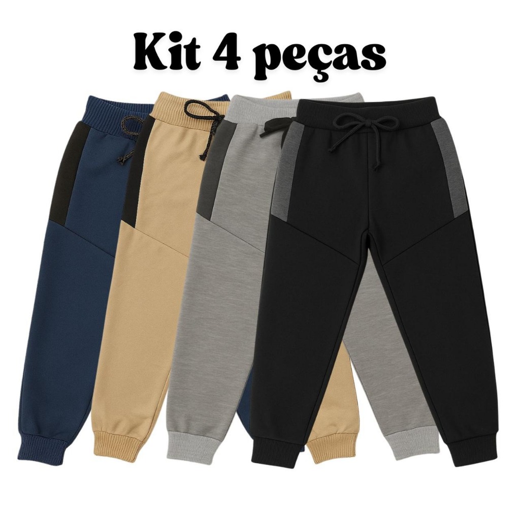Kit 4 Calça Infantil Moletom Moletinho com Cadarço ideal para Escola