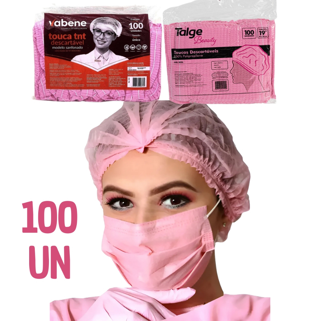 Touca Rosa Tam. Único hospitais, clínicas, consultórios e médicos, Descartável TNT Sanfonada C/100